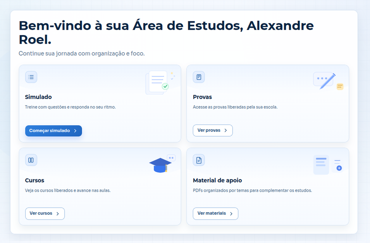 Portal do aluno da SEC Náutica com simulados, banco de questões, provas, cursos e material de apoio