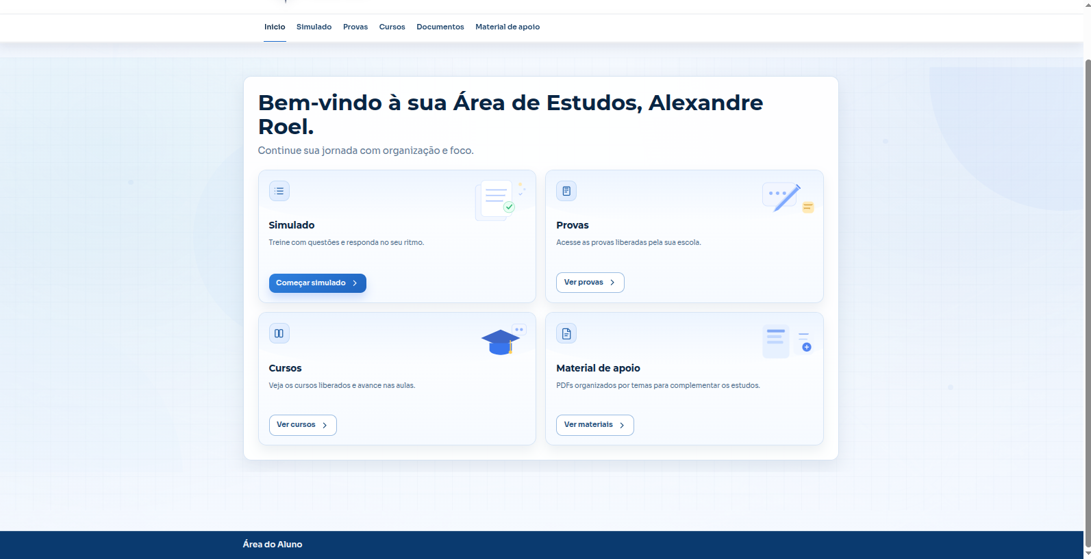 Portal do aluno da SEC Náutica com simulados, provas, cursos e materiais
